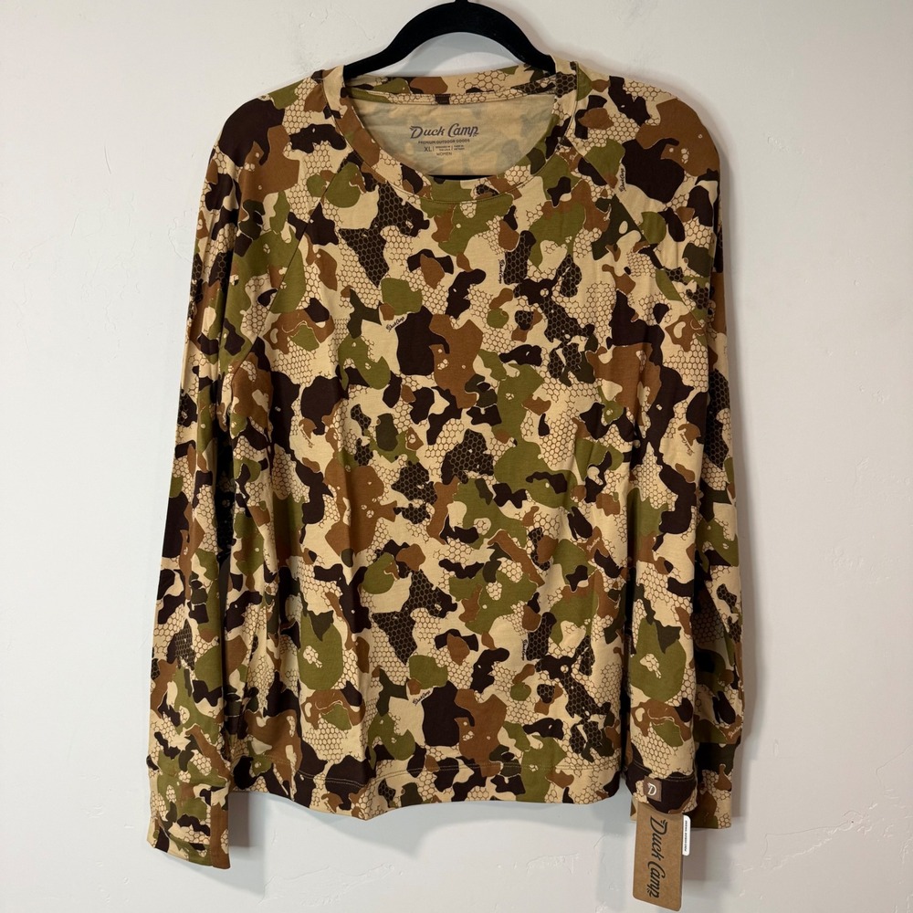 Duck Camp Womens Original Bamboo Crew Shirt XL Wetland Camo NWT Long Sleeve Top